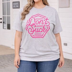 Fruit Of The Loom Don’t Suck Graphic T-Shirt Gray Pink Print Size 2xl Funny Tee